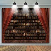 Lofaris Horrible Red Curtain With Book Shelf Halloween Backdrop